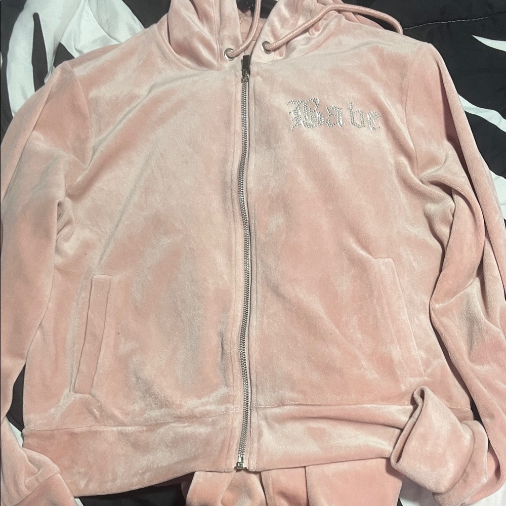 Pink Velour Zip-Up Hoodie